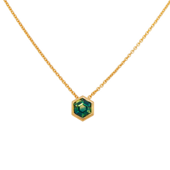 18ct Yellow Gold Bezel set Pendant with Hexagonal Cut Parti Sapphire