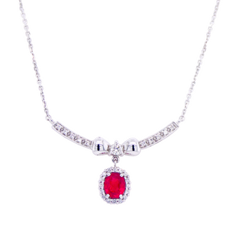18ct White Gold Ruby Bow Pendant Necklace