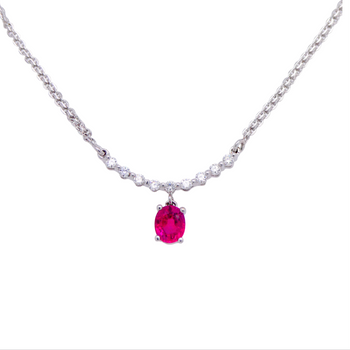 18ct White Gold Ruby Diamond Curve Pendant Necklace