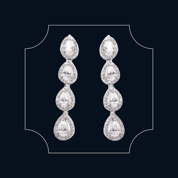 18ct White Gold Diamond Halo Pear Drop Earrings