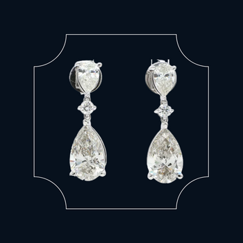 18ct White Gold Drop Earrings with Pear & Round Cut Diamonds