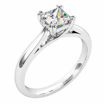 A white gold asscher cut diamond solitaire engagement ring