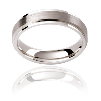 A platinum or white gold mens classic wedding ring with an emery finish 
