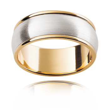 A white and yellow gold mens classic two tone wedding ring