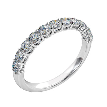 A platinum or white gold women's diamond wedding ring featuring round brilliant cut diamonds