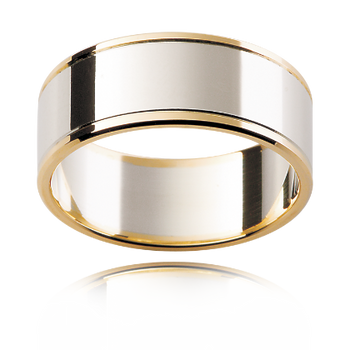A white gold and yellow classic two tone mens wedding ring