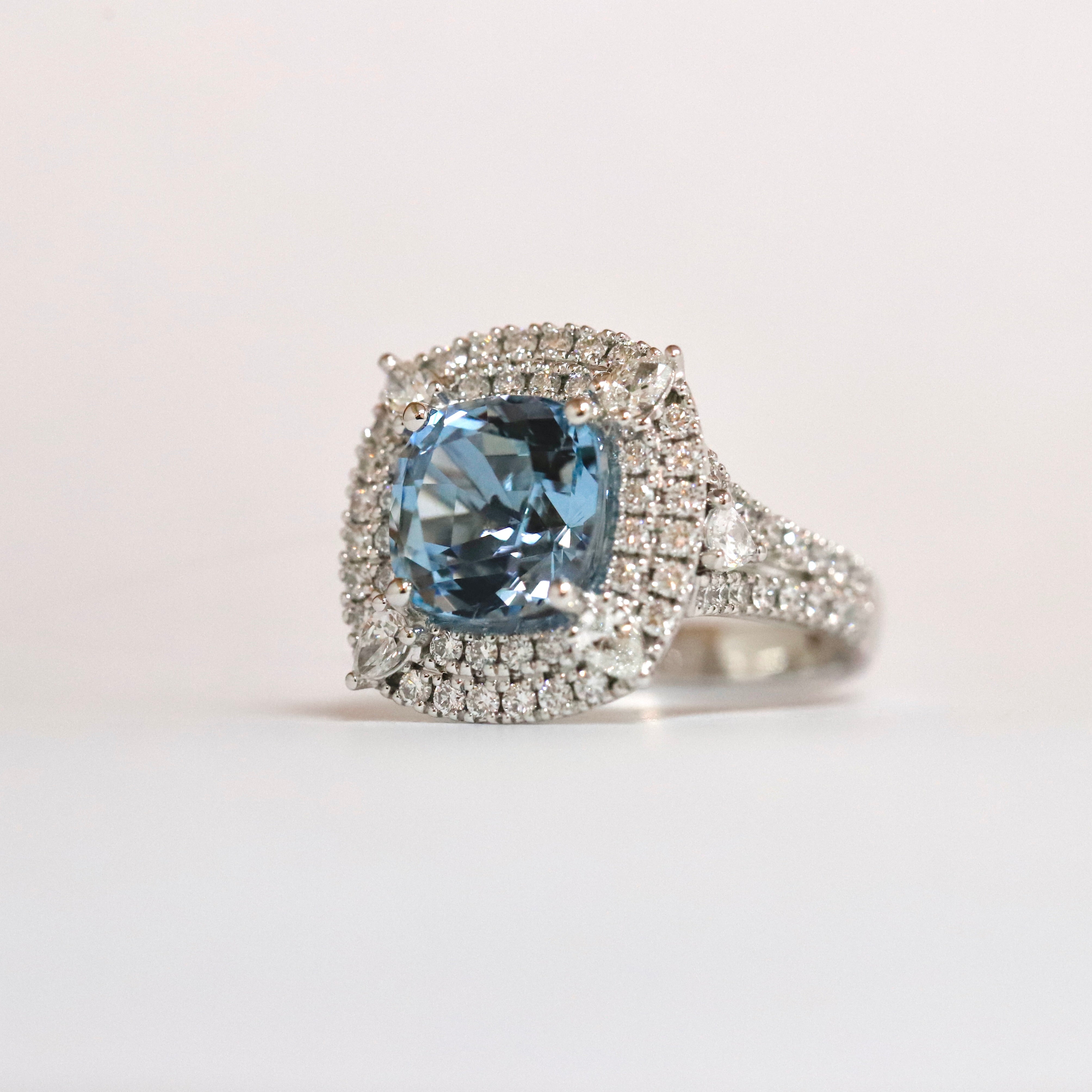 Cushion Cut Aquamarine Ring in 10kt Yellow Gold with Diamonds (.02ct t –  Day's Jewelers