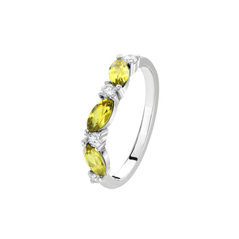 18ct White Gold Marquise Cut Australian Yellow Sapphire & Round Brilliant Cut Diamond Ring