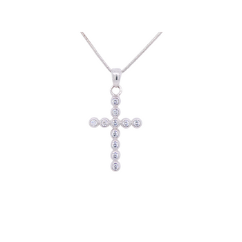 9ct White Gold Diamond Bezel Cross Pendant Necklace