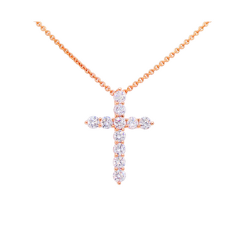 18ct Rose Gold Diamond Cross Pendant Necklace