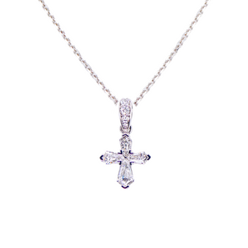18ct White Gold Kite Cut Diamond Cross Pendant Necklace