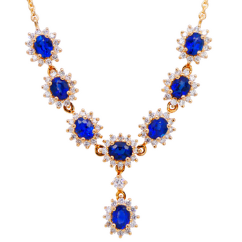 18ct Yellow Gold Unheated Sapphire Cluster Pendant Necklace