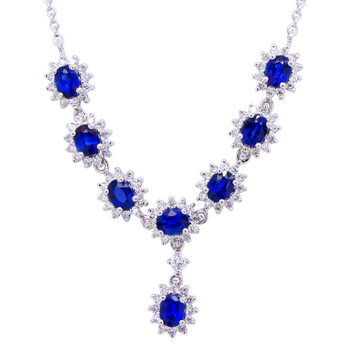 18ct White Gold Unheated Sapphire Cluster Pendant Necklace