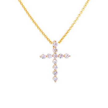 18ct Yellow Gold Diamond Cross Pendant Necklace
