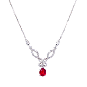 18ct White Gold Floral Ruby Pendant Necklace