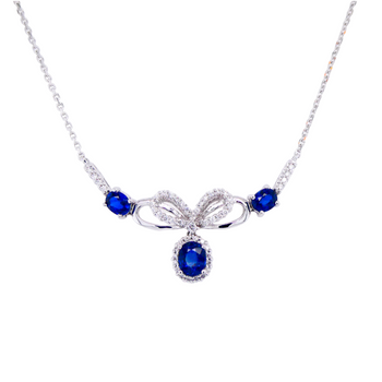 18ct White Gold Sapphire Diamond Bow Pendant Necklace