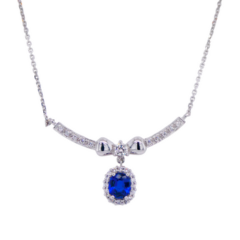 18ct White Gold Sapphire Bow Pendant Necklace