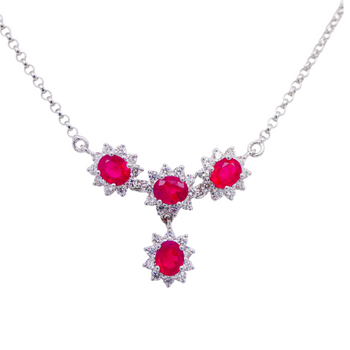 18ct White Gold Ruby Cluster Pendant Necklace