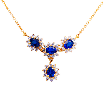 18ct Yellow Gold Blue Sapphire Cluster Pendant Necklace