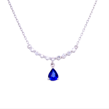 18ct White Gold Sapphire Diamond Curve Pendant Necklace