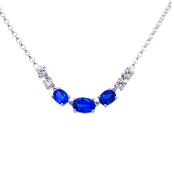 18ct White Gold Oval Cut Sapphire Pendant Necklace with White Diamonds