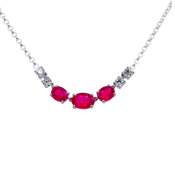 18ct White Gold Oval Cut Ruby Pendant Necklace with White Diamonds