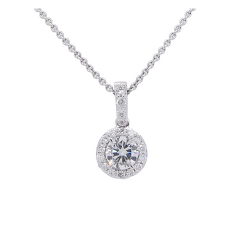 18ct White Gold Round Brilliant Halo Diamond Pendant Necklace