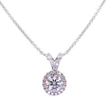 18ct White Gold Round Brilliant Halo Diamond Pendant Necklace