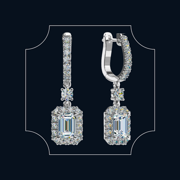 18ct White Gold Drop Earrings with Emerald Cut Diamonds