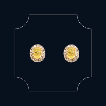 18ct White Gold Stud Earrings with Oval Cut Fancy Yellow Diamonds and Round Brilliant Diamond Halo