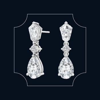 18ct White Gold Drop Earrings with Kite, Round & Pear Cut Diamonds