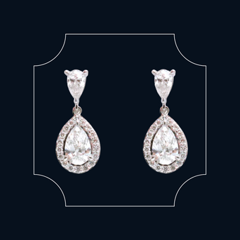 18ct White Gold Drop Earrings with Pear Diamond Halos