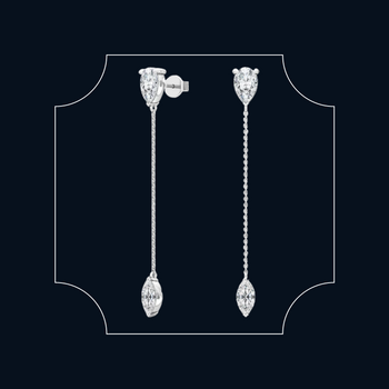 18ct White Gold Fine Pear Stud Marquise Diamond Drop Earrings