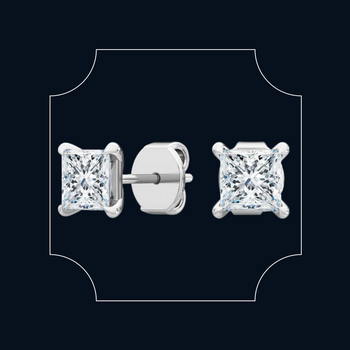 18ct White Gold Princess Cut Diamond Stud Earrings Set