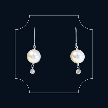 18ct White Gold Levitare Akoya Pearl Diamond Drop Earrings