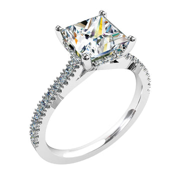 platinum or white gold princess cut diamond solitaire with sides and a hidden halo engagement ring
