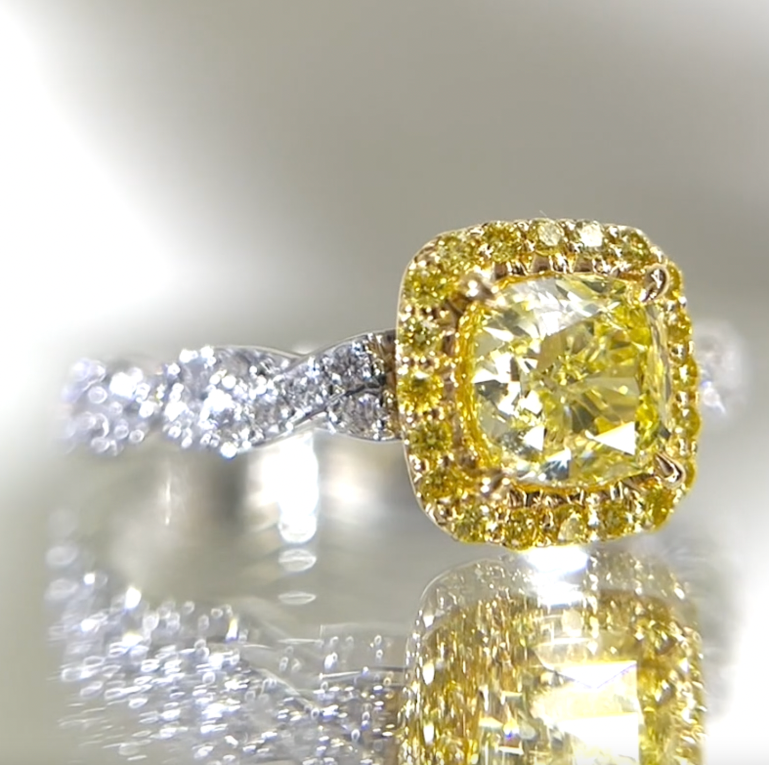 Yellow diamond cushion online cut engagement rings
