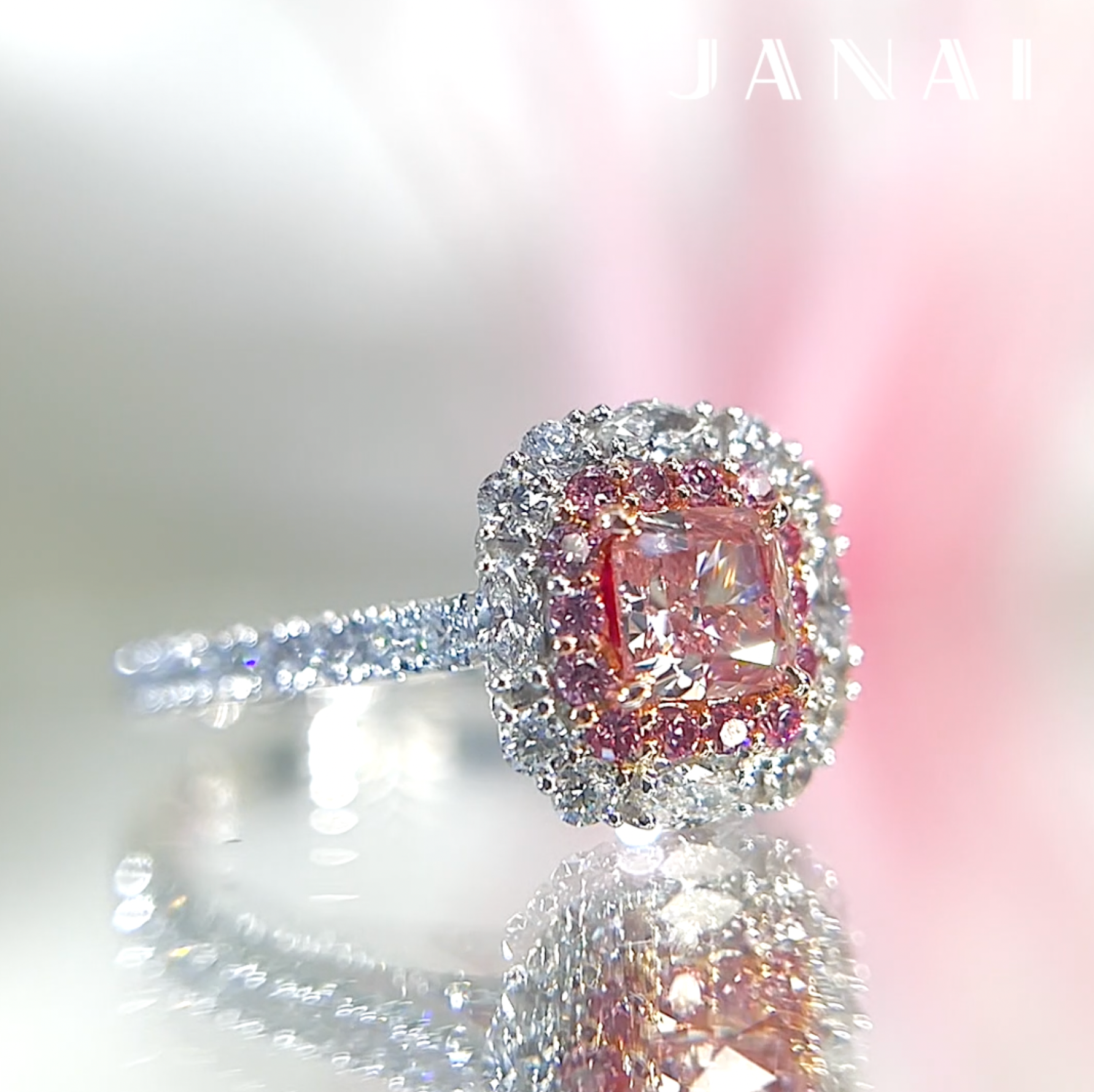 Cushion Cut Pink Diamond Double Halo Ring