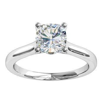 A white gold cushion cut diamond solitaire engagement ring