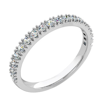 A platinum or white gold individual claw set women's wedding ring featuring round brilliant cut diamonds