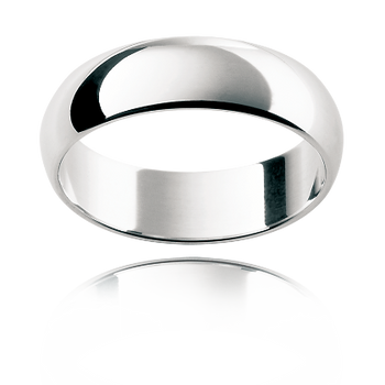 A white gold or platinum mens classic half round dome wedding ring