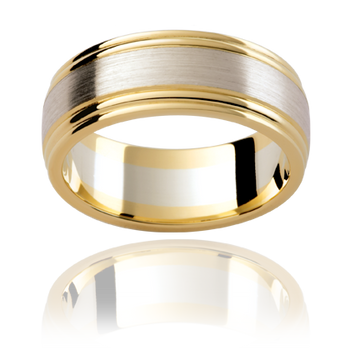 A white gold and yellow gold mens classic two tone wedding ring