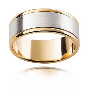 A white and yellow gold mens classic two tone wedding ring