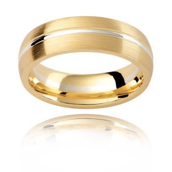 A yellow and white gold men's classic wedding ring with a matte finish