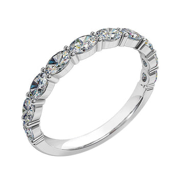 A platinum or white gold women's diamond wedding ring featuring marquise cut diamonds in a shared claw setting