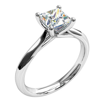 A platinum or white gold princess cut diamond solitaire engagement ring