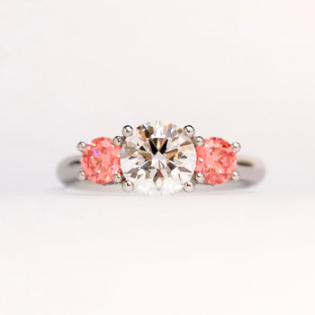 18ct White Gold Trilogy Diamond Ring with Fancy Pink Diamonds